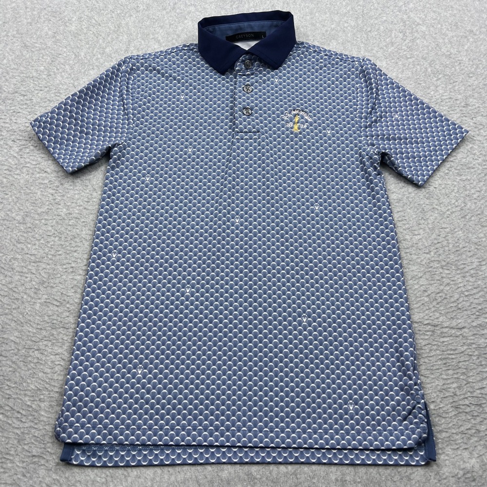 Greyson Polo Shirt Youth Large Blue Geometric U.S. Amateur 2024 Golf Performance